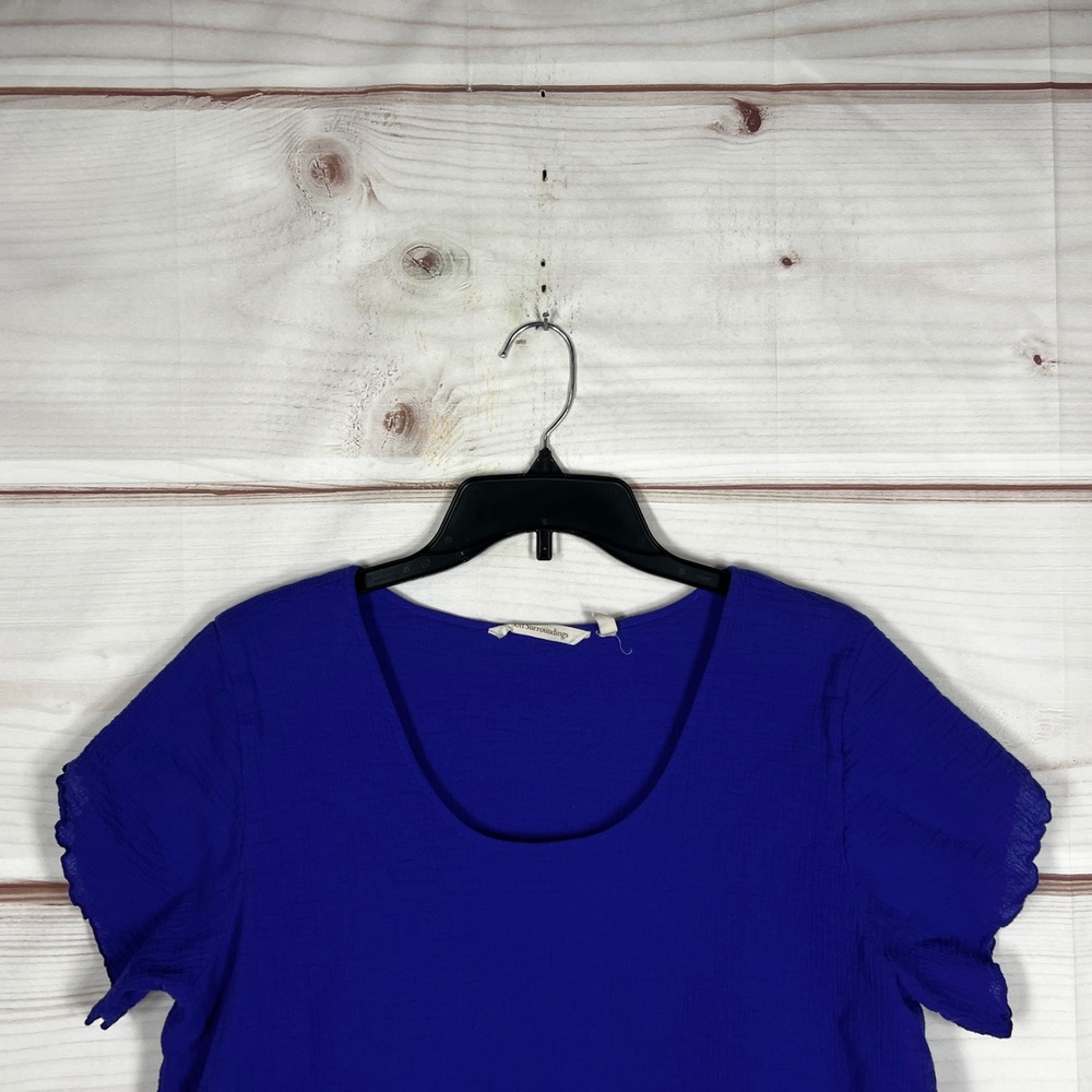 Soft Surroundings Blouse Womens Large Blue Solid Cotton Gauze Layered Hem Top - Picture 6 of 9